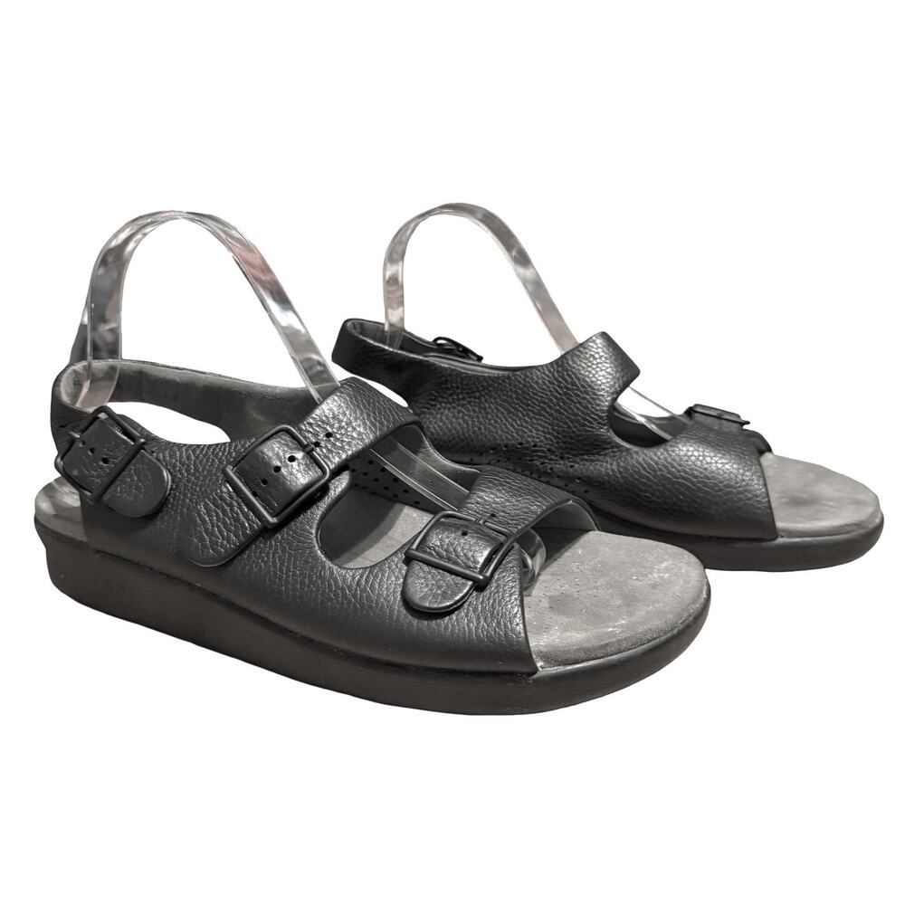 Sas Tripad Black Pebble Leather Relaxed Slingback Comfort Shoes Sandals sz 11 M